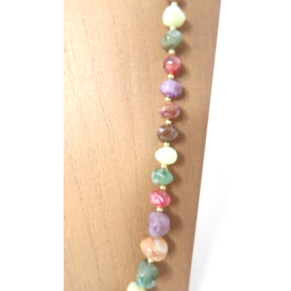 Multicolor Faux Stone 15 Inch Necklace Beaded Vintage Natural Stone Shapes - Picture 3 of 7